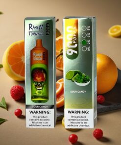 RandM Fumot Tornado 9000 Puffs Wegwerp Vape Zuur Snoep & RandM Tornado 9000 Puffs - 18 mL, RGB Display